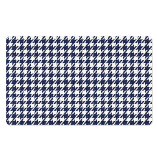 Navy And White Gingham Pattern Print Polyester Doormat