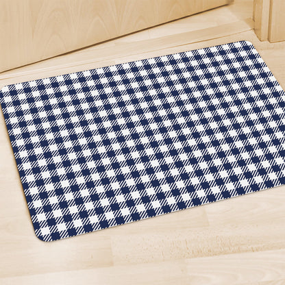 Navy And White Gingham Pattern Print Polyester Doormat