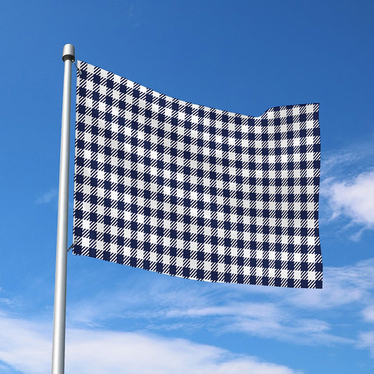 Navy And White Gingham Pattern Print Polyester Flag