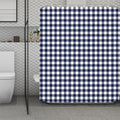 Navy And White Gingham Pattern Print Polyester Shower Curtain
