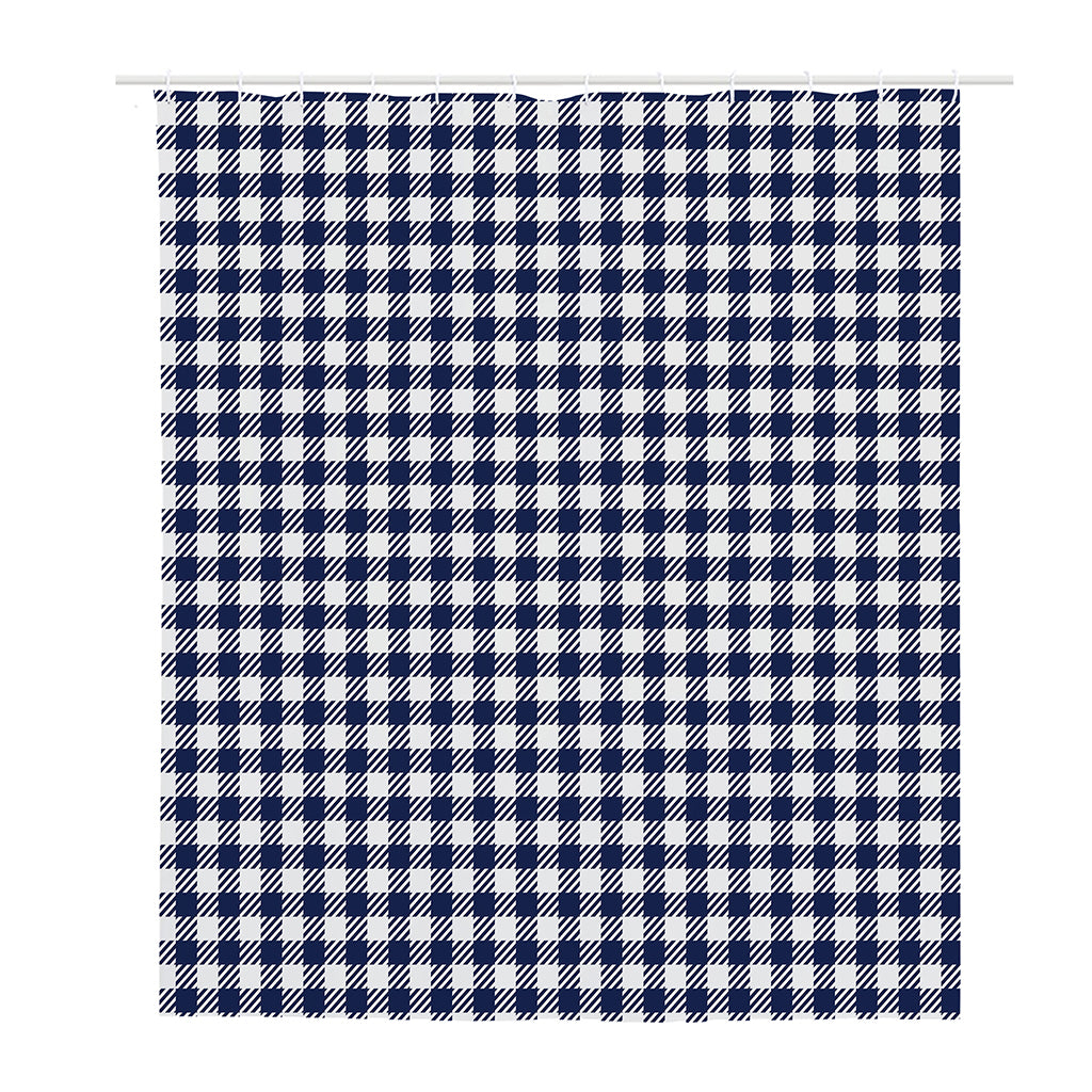 Navy And White Gingham Pattern Print Polyester Shower Curtain