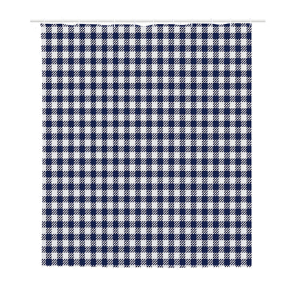 Navy And White Gingham Pattern Print Polyester Shower Curtain