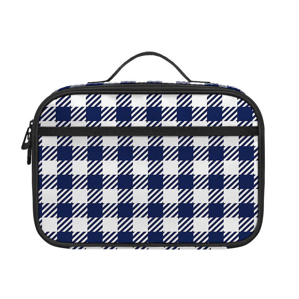 Navy And White Gingham Pattern Print Portable Lunch Bag