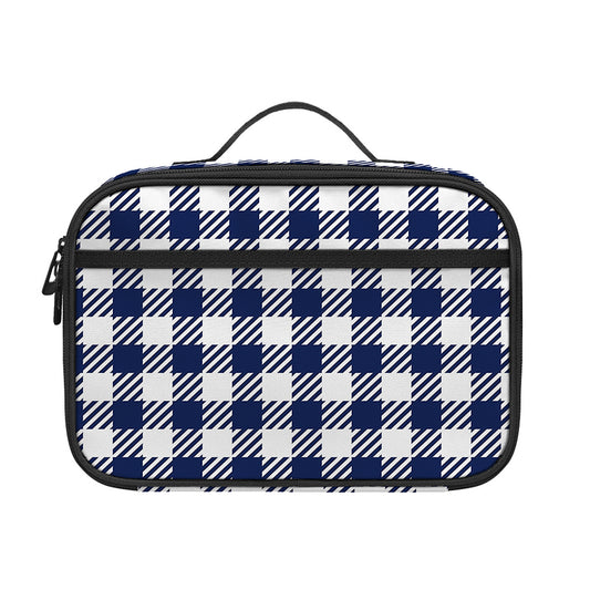 Navy And White Gingham Pattern Print Portable Lunch Bag