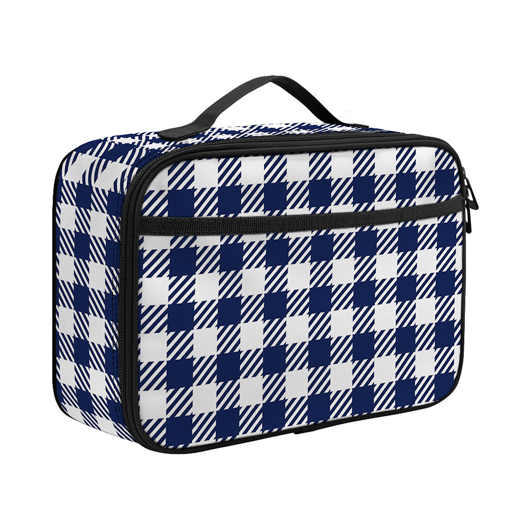 Navy And White Gingham Pattern Print Portable Lunch Bag