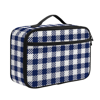 Navy And White Gingham Pattern Print Portable Lunch Bag