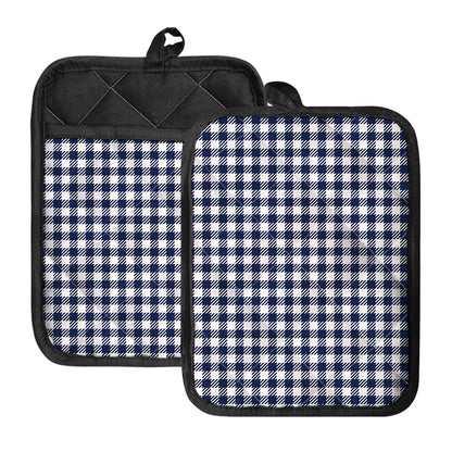 Navy And White Gingham Pattern Print Pot Holders With Pocket