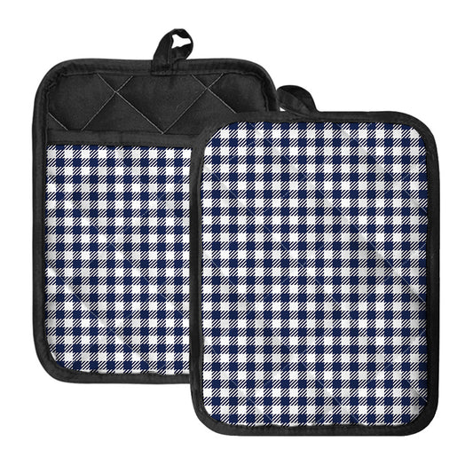 Navy And White Gingham Pattern Print Pot Holders With Pocket