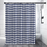 Navy And White Gingham Pattern Print Premium Shower Curtain