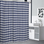 Navy And White Gingham Pattern Print Premium Shower Curtain