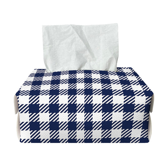 Navy And White Gingham Pattern Print Rectangle Tissue Box Cover
