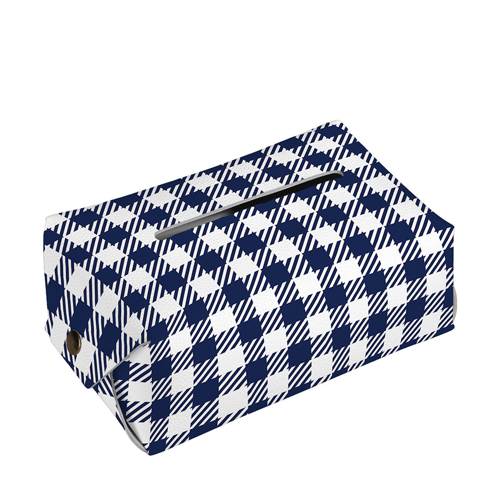 Navy And White Gingham Pattern Print Rectangle Tissue Box Cover