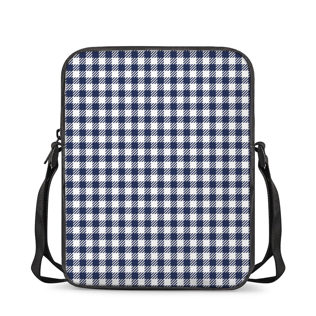 Navy And White Gingham Pattern Print Rectangular Crossbody Bag