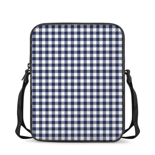 Navy And White Gingham Pattern Print Rectangular Crossbody Bag