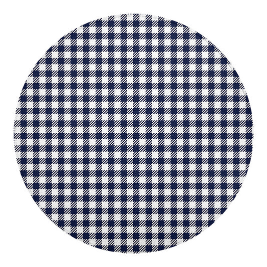 Navy And White Gingham Pattern Print Round Blanket