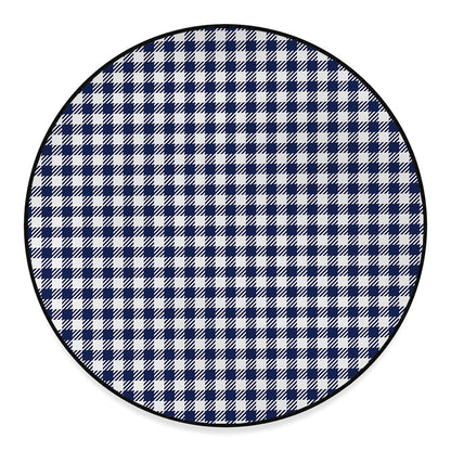 Navy And White Gingham Pattern Print Round Floor Mat