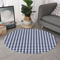 Navy And White Gingham Pattern Print Round Rug