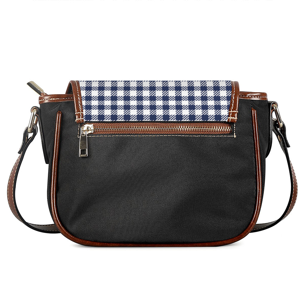 Navy And White Gingham Pattern Print Saddle Bag