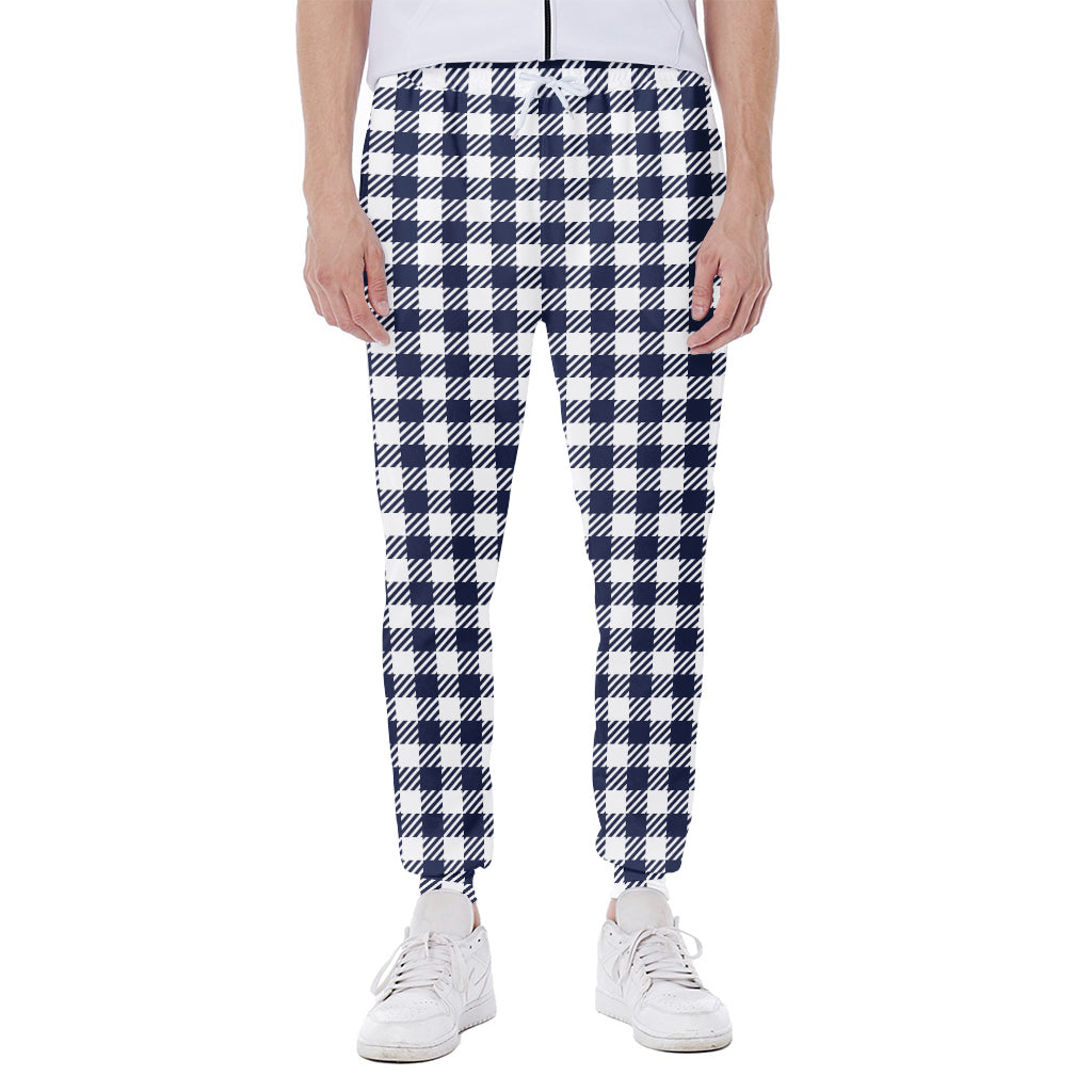Navy And White Gingham Pattern Print Scuba Joggers