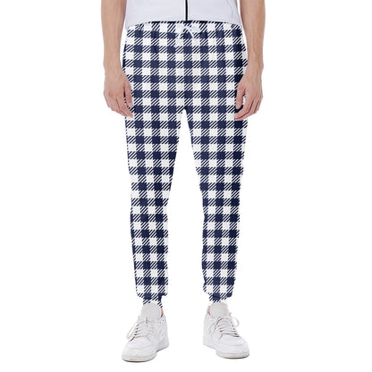 Navy And White Gingham Pattern Print Scuba Joggers