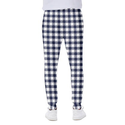 Navy And White Gingham Pattern Print Scuba Joggers