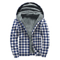 Navy And White Gingham Pattern Print Sherpa Lined Zip Up Hoodie