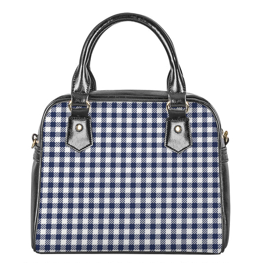Navy And White Gingham Pattern Print Shoulder Handbag