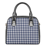 Navy And White Gingham Pattern Print Shoulder Handbag
