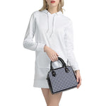 Navy And White Gingham Pattern Print Shoulder Handbag