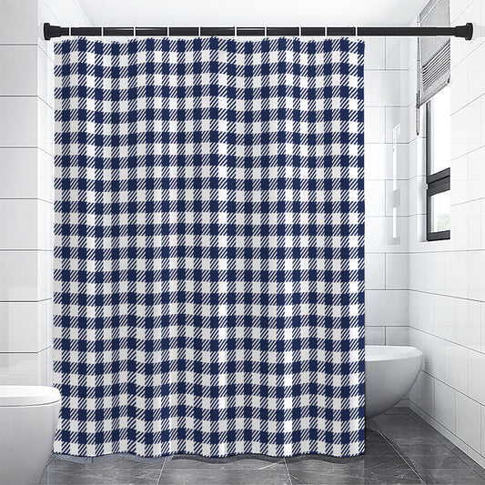 Navy And White Gingham Pattern Print Shower Curtain