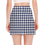 Navy And White Gingham Pattern Print Side Slit Mini Skirt