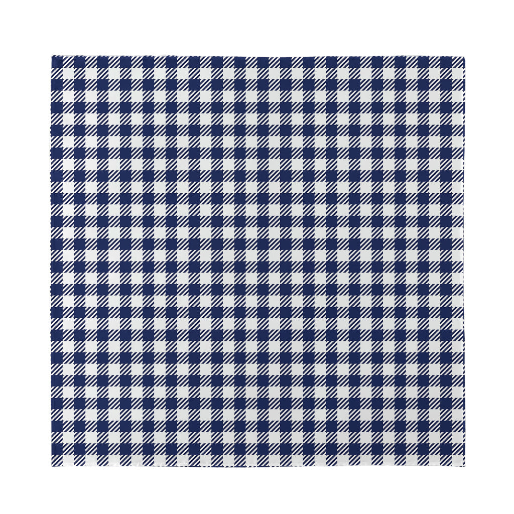 Navy And White Gingham Pattern Print Silk Bandana