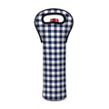 Navy And White Gingham Pattern Print Single Neoprene Wine Tote