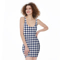 Navy And White Gingham Pattern Print Sleeveless Bodycon Dress