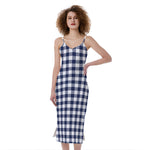 Navy And White Gingham Pattern Print Slim Fit Midi Cami Dress