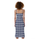 Navy And White Gingham Pattern Print Slim Fit Midi Cami Dress