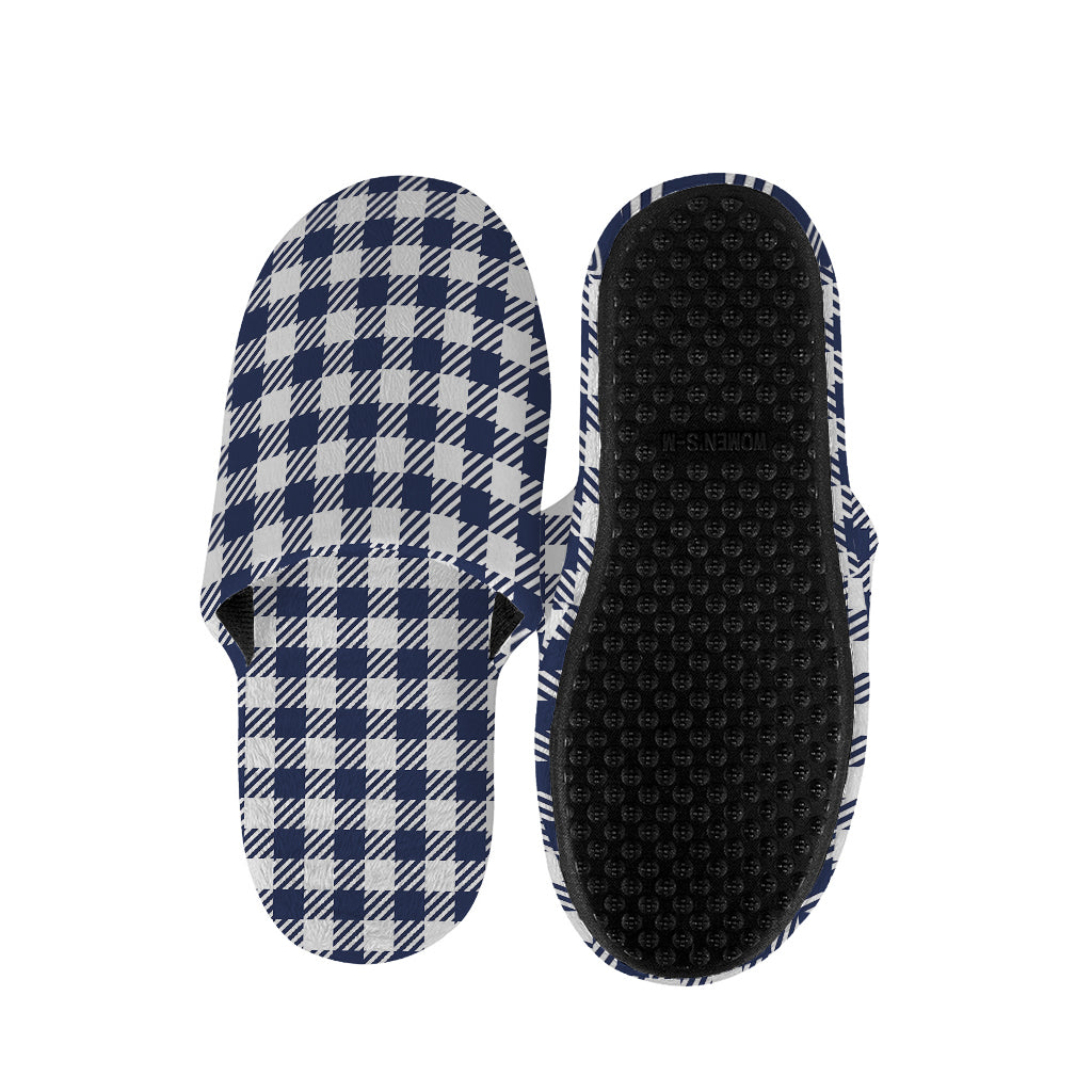 Navy And White Gingham Pattern Print Slippers