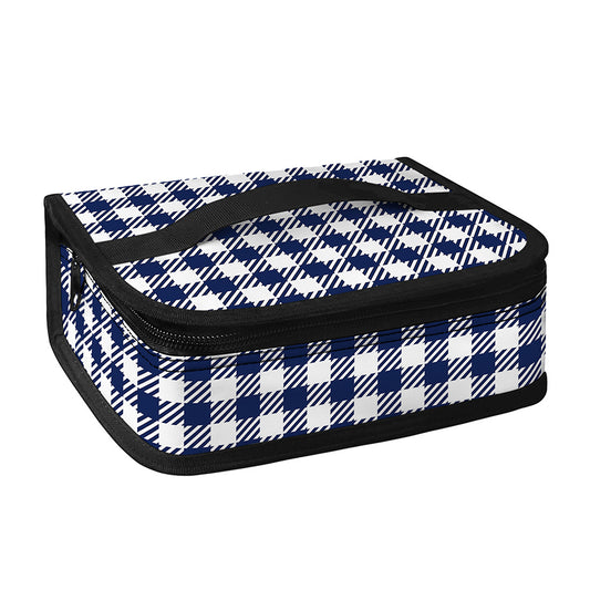Navy And White Gingham Pattern Print Small Lunch Bag
