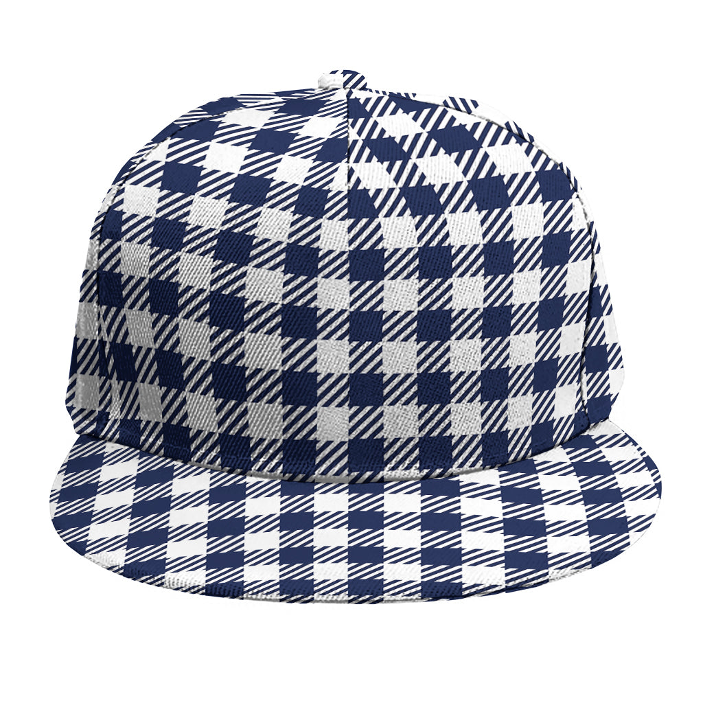 Navy And White Gingham Pattern Print Snapback Cap