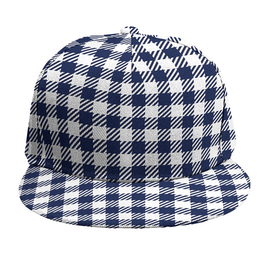 Navy And White Gingham Pattern Print Snapback Cap