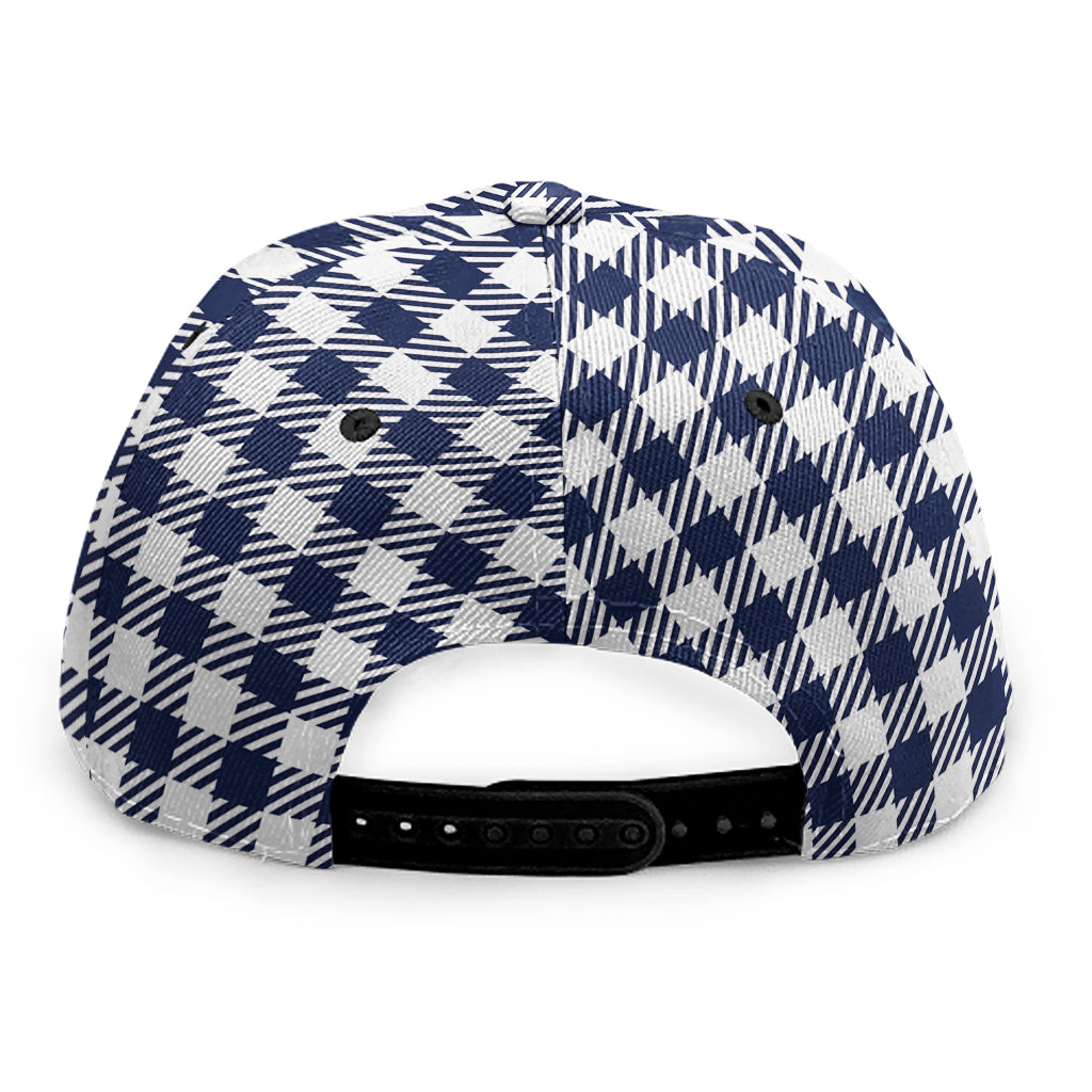 Navy And White Gingham Pattern Print Snapback Cap
