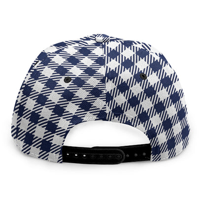 Navy And White Gingham Pattern Print Snapback Cap