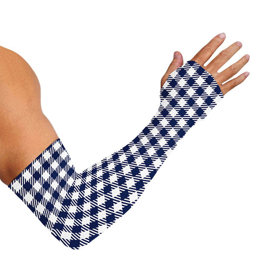 Navy And White Gingham Pattern Print Sun Protection Arm Sleeves
