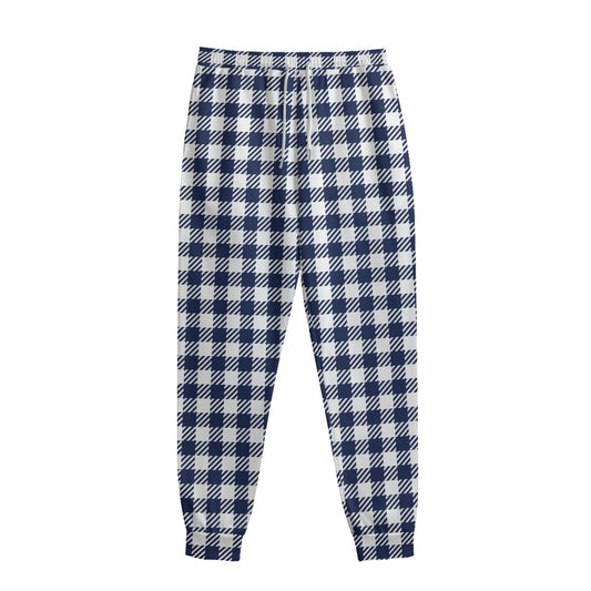 Navy And White Gingham Pattern Print Sweatpants