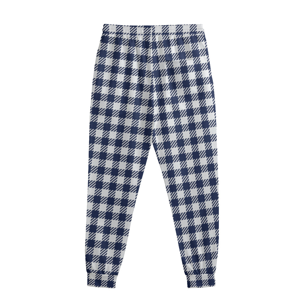 Navy And White Gingham Pattern Print Sweatpants