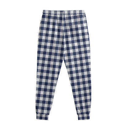 Navy And White Gingham Pattern Print Sweatpants