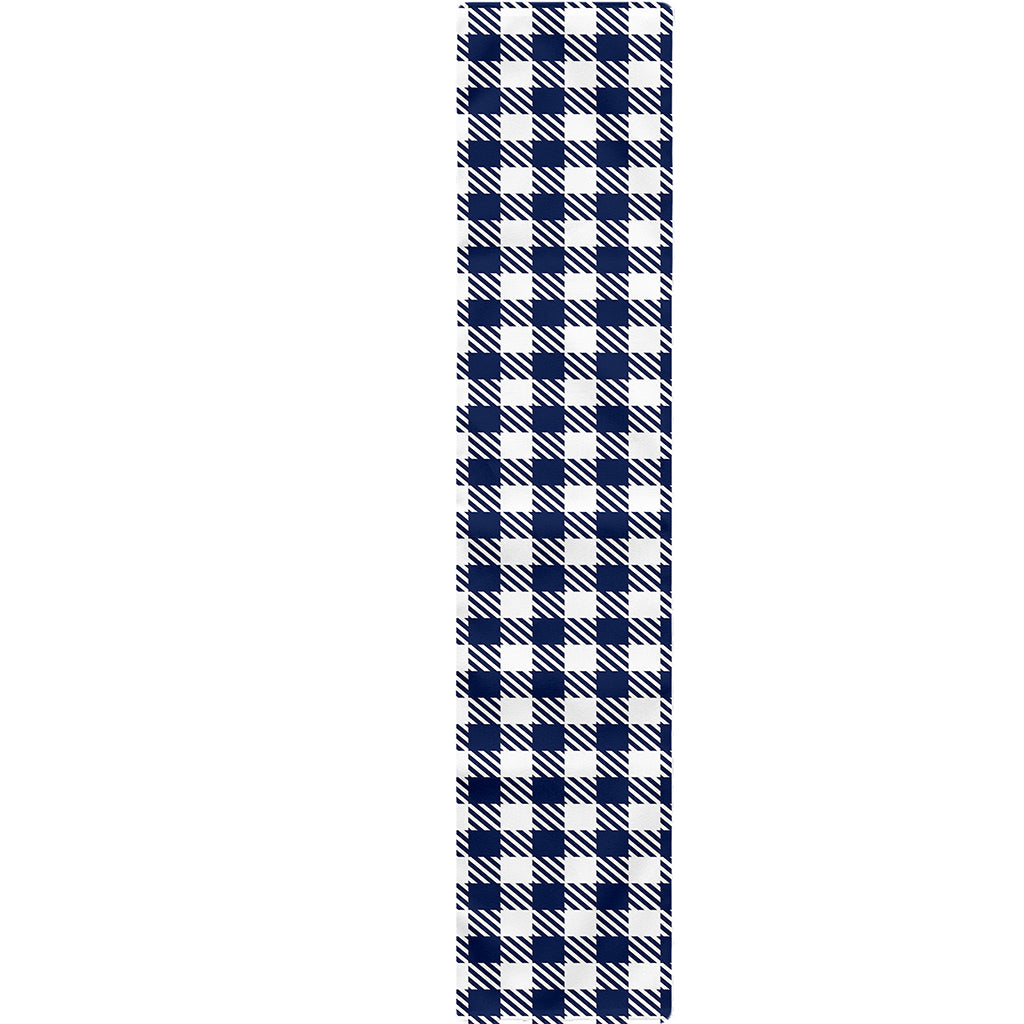 Navy And White Gingham Pattern Print Table Runner
