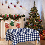 Navy And White Gingham Pattern Print Tablecloth
