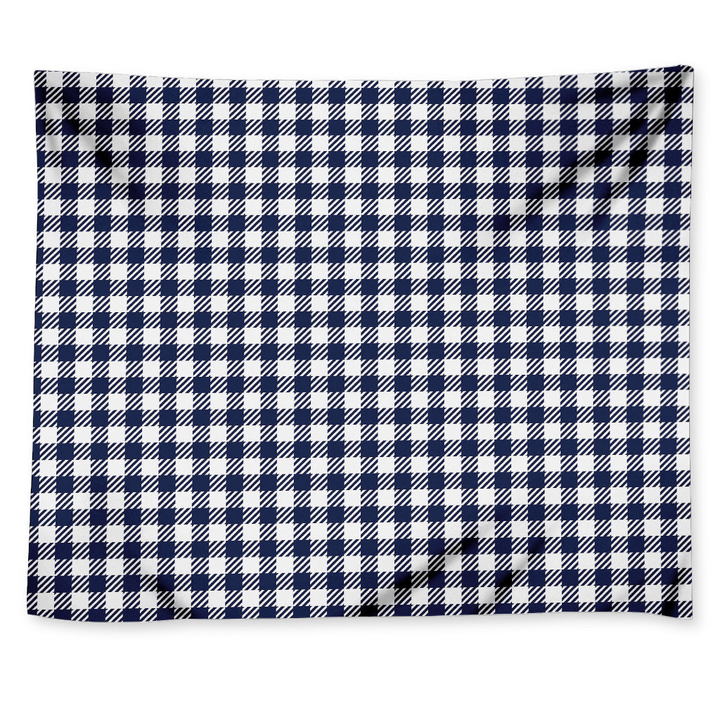 Navy And White Gingham Pattern Print Tapestry
