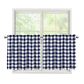 Navy And White Gingham Pattern Print Tier Curtains